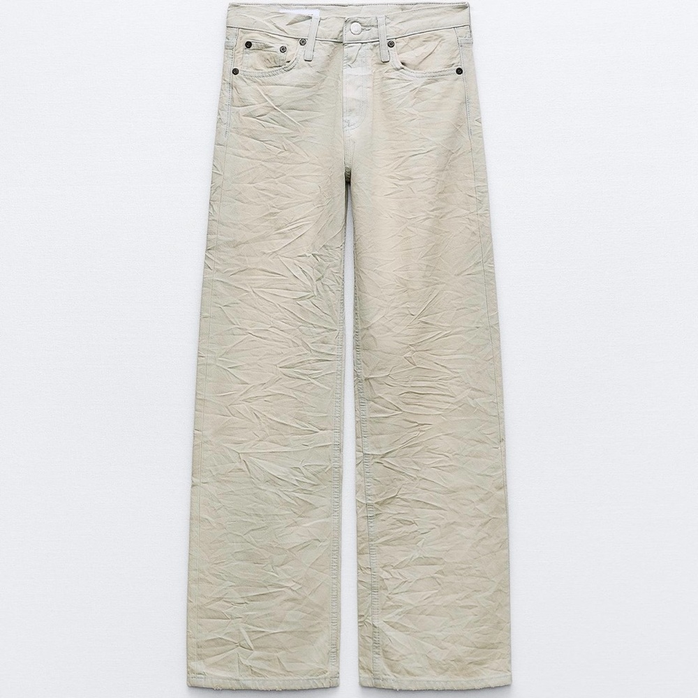 Zara Jeans NWT TRF Mid Wrinkle Effect Coated Jeans